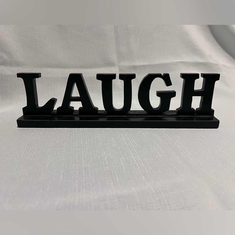 LAUGH Wooden Sign in Black  12” x  3”